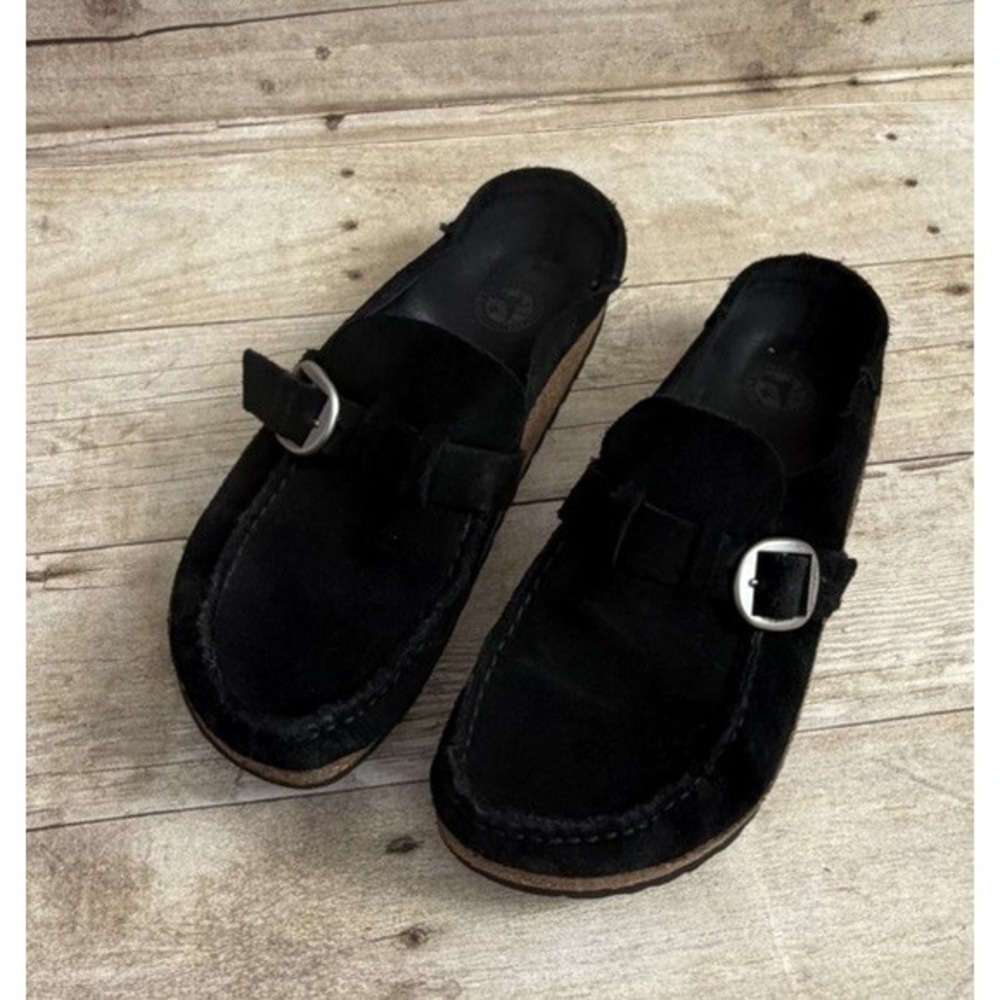 Birkenstock Buckley Mules Clogs Womens Size 39 8.5, Black Suede Shoes